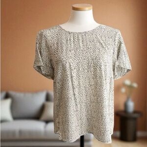 DR2 by Daniel Rainn Blouse Cream Black Polka Dot Short Sleeve Rayon Plus Size 2X